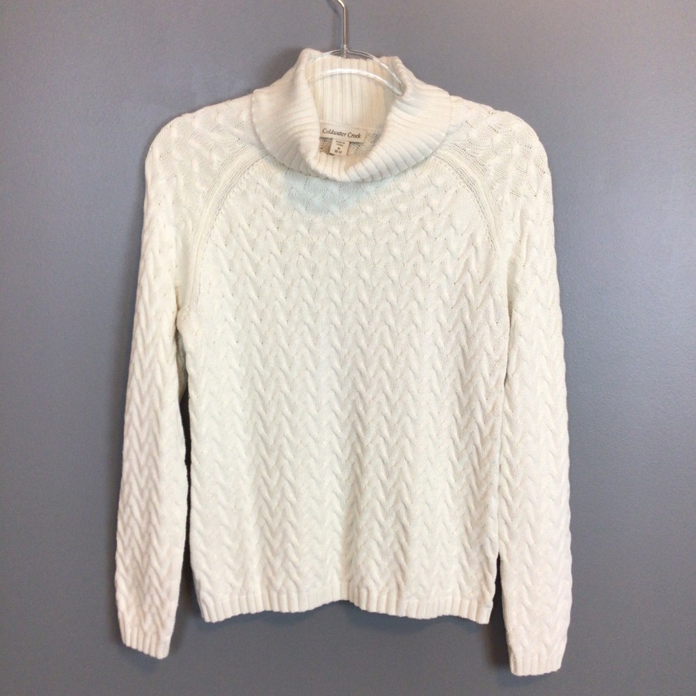 Coldwater Creek, Sz M, White Cable Knit Turtleneck
